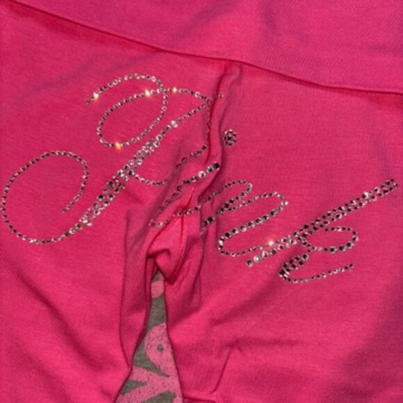 NWT Victoria’s Secret PINK Foldover Flare Leggings Carmine Rose Rhinestone Bling - Picture 4 of 8